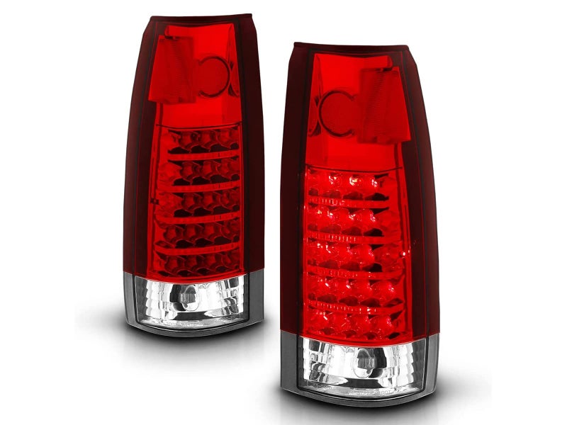AmeriLite for 19881999 Chevy GMC Full Size CK Pickup Truck Tahoe Suburban Crystal Red LED Replacement Tail Lights Assembly Pair Passenger and Driver Side