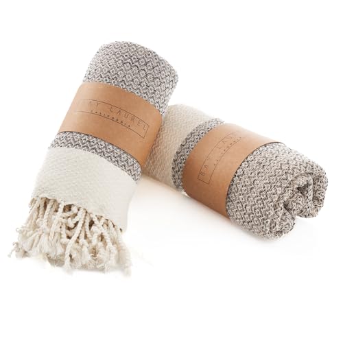 BAY LAUREL Turkish Hand Towel – Pack of 2 | Soft & Absorbent Decorative Towels for Bathroom, Hand, Face, Hair, Gym, Yoga, SPA, Kitchen & Tea | Boho Decor (Beige, Diamond 15x26 Inches (Set of 2) - Image 1