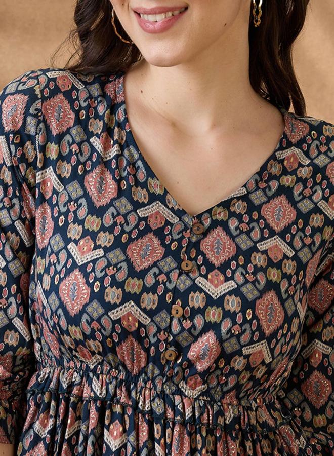 جلو باص فستان ميدي بتفاصيل كشكش - Image 4