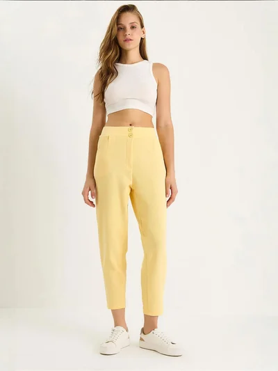 Bianco Lucci LUCCI Long Crepe Carrot Pants with Button Closure