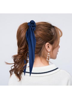 Cinaci Cinaci 12 Pieces Solid Silky Satin Chiffon Hair Ties with Long Ribbon Bow Tail Hair Scrunchies Ponytail Holders Rubber Bands Accessories for Women Girls Teens  - Image 3