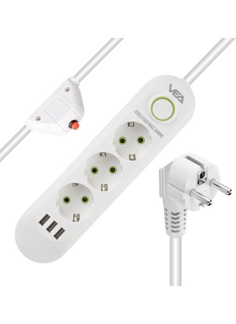 XML World VA-21558 3-way 1.5 Meter Cable Shopzumlu 3 Usb White Shopzum Current Protection Socket