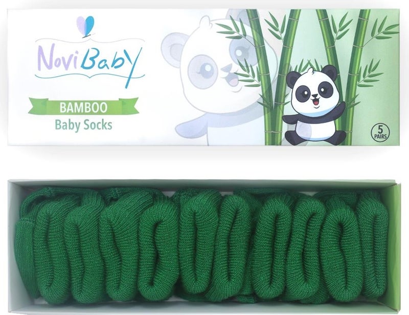 Novibaby 5-Piece Bamboo Newborn Baby Socks I Pine Green I 0-6 Months  - Image 1