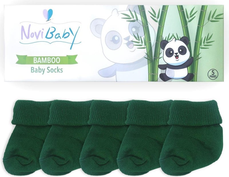 Novibaby 5-Piece Bamboo Newborn Baby Socks I Pine Green I 0-6 Months  - Image 3