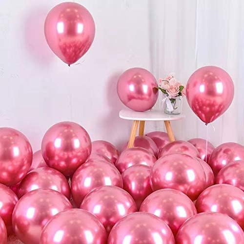 Flyloons 50 pcs Dark Hot Pink Metallic Chrome Balloons for Birthday Decoration items celebration Anniversary Girls Boys Men Women - Image 3