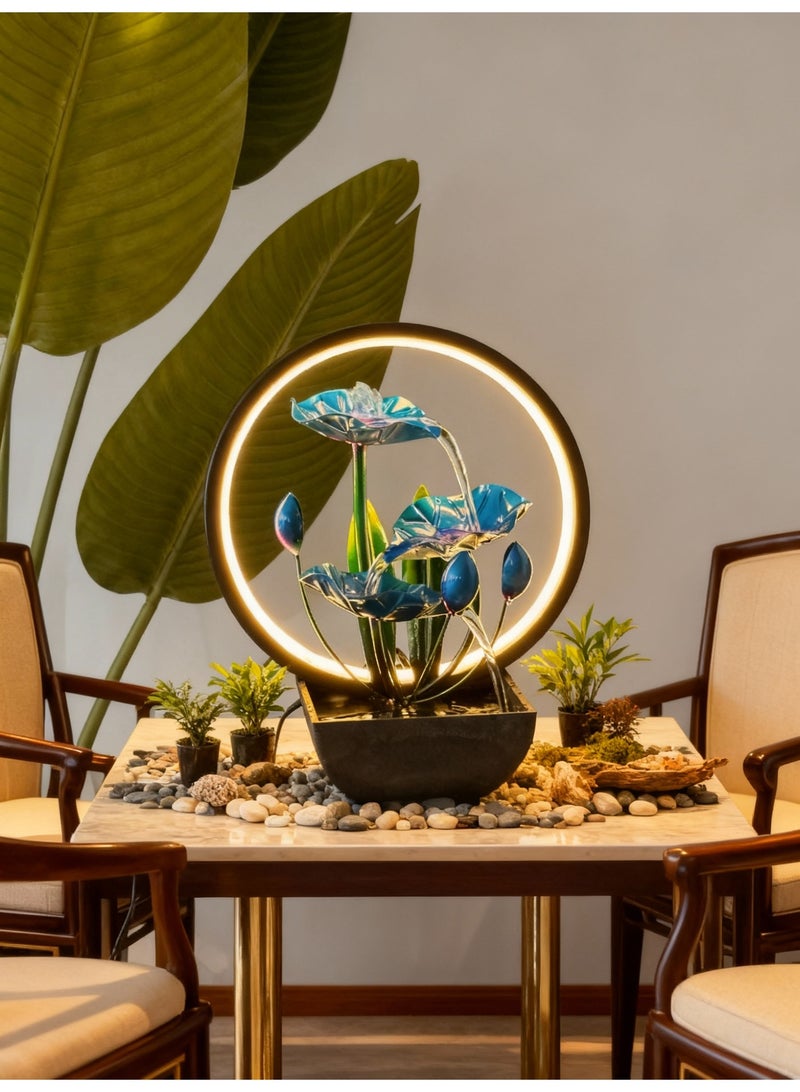 ليفينج نافورة  ديكور – تصميم حديث مع إضاءة LED، حوض سيراميكي، وأحجار طبيعية - Image 1