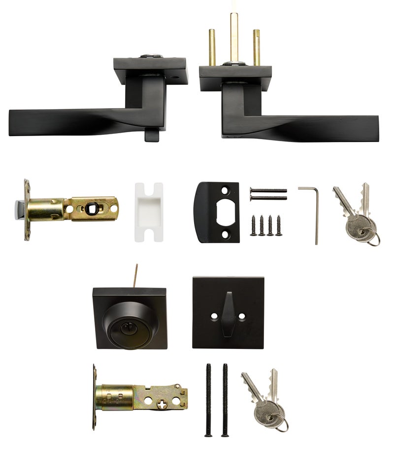 Berlin Modisch Sleek Series Entry Lever Door Handle Set And Single Cylinder Deadbolt Locking Lever Handleset [Front Door Or Office] Reversible Heavy Duty - Iron Black Finish - Image 4