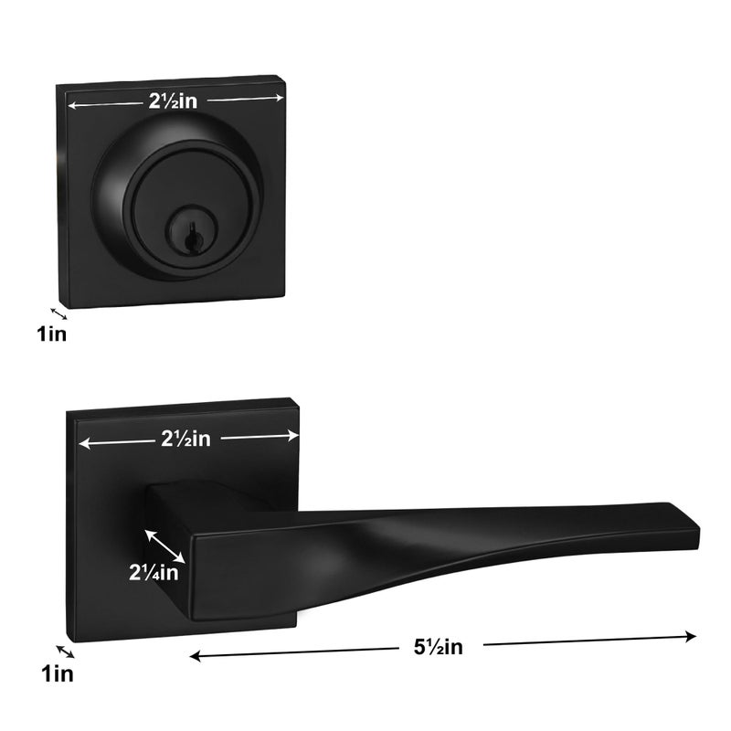 Berlin Modisch Sleek Series Entry Lever Door Handle Set And Single Cylinder Deadbolt Locking Lever Handleset [Front Door Or Office] Reversible Heavy Duty - Iron Black Finish - Image 5