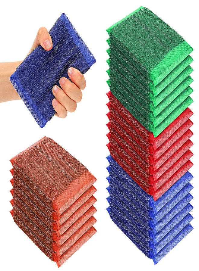 Molain 24 Pack Steel Scrub Sponges, Non-Scratch Metal Dish Scrubbers Heavy Duty Scouring Pads Kitchen Metal scrubbers for Pots Pans Cleaning Red Blue Green Yellow 4 Color - Image 1