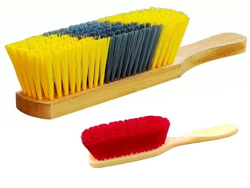 Antiter Plastic Combo Of Multipurpose Cleaning Brush Coat Brush With Soft Bristle For Dust RemoverWooden Handle Hard Bristle Brush For Carpet Car Seats Carpet Mats Set Of 2 Brush