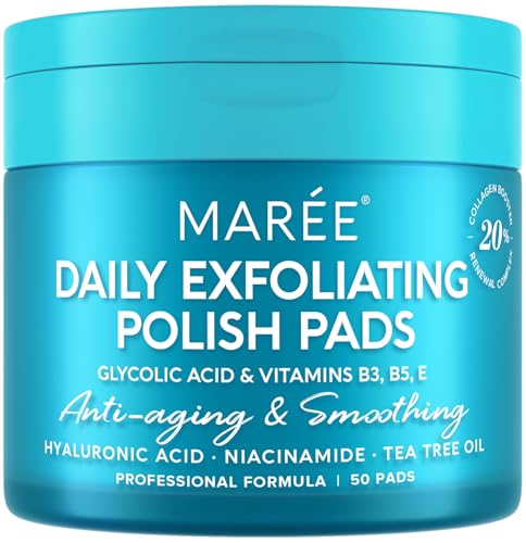 MAREE Glycolic Acid Polishes  Toner Pads for Face Cleansing  Tea Tree Oil Salicylic Acid  Vitamins E B3 B5  Facial Peel  Radiance Deep Cleaning Effect  50 Count