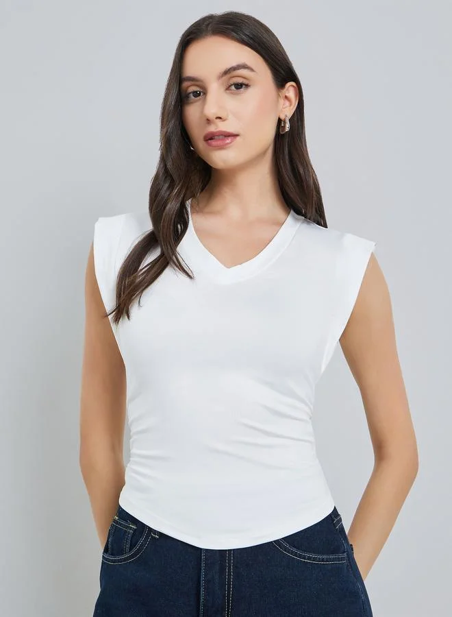 Take Two White Sleeveless V-Neck Top
