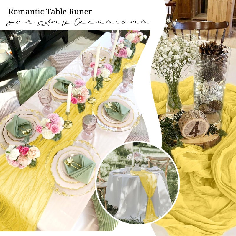 Beautane 10 Pack Light Yellow Cheesecloth Table Runner 17x108 Inch Semi Sheer Boho Gauze Cheese Cloth Table Runners, for Wedding Bridal Shower Birthday Party Home Decor Garden Farmhouse - Image 5