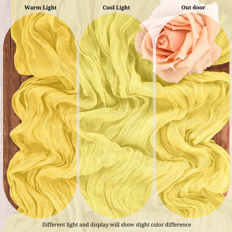 Beautane 10 Pack Light Yellow Cheesecloth Table Runner 17x108 Inch Semi Sheer Boho Gauze Cheese Cloth Table Runners, for Wedding Bridal Shower Birthday Party Home Decor Garden Farmhouse - Image 4
