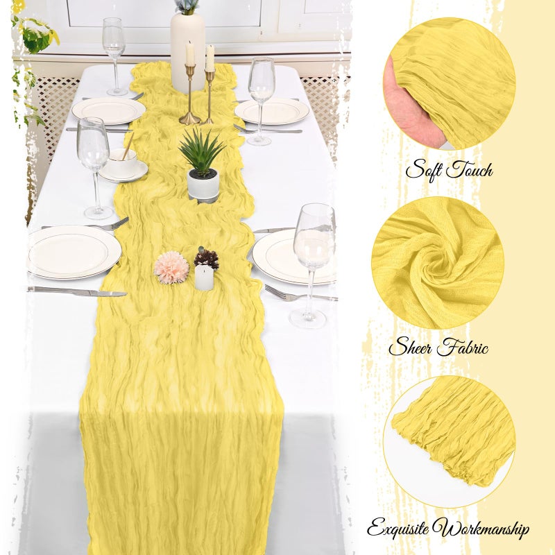 Beautane 10 Pack Light Yellow Cheesecloth Table Runner 17x108 Inch Semi Sheer Boho Gauze Cheese Cloth Table Runners, for Wedding Bridal Shower Birthday Party Home Decor Garden Farmhouse - Image 3
