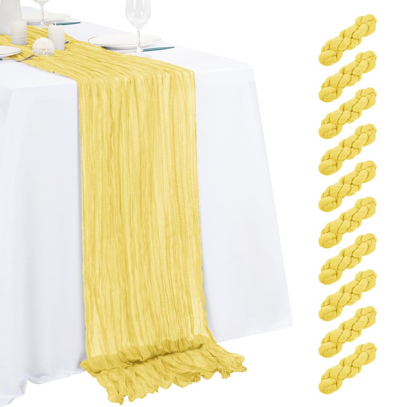 Beautane 10 Pack Light Yellow Cheesecloth Table Runner 17x108 Inch Semi Sheer Boho Gauze Cheese Cloth Table Runners, for Wedding Bridal Shower Birthday Party Home Decor Garden Farmhouse - Image 1