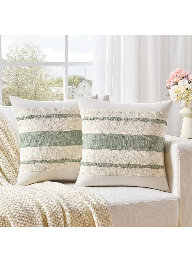 Fancy Homi Fancy Homi Set of 2 Sage Green Boho Decorative Throw Pillow Covers 18x18 Inch for Living Room Bedroom Couch Bed Sofa Chair, Rustic Retro Cushion Case 45x45 cm, Bohemian Room Home Decor - Image 1