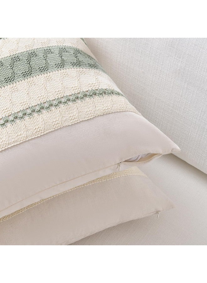 Fancy Homi Fancy Homi Set of 2 Sage Green Boho Decorative Throw Pillow Covers 18x18 Inch for Living Room Bedroom Couch Bed Sofa Chair, Rustic Retro Cushion Case 45x45 cm, Bohemian Room Home Decor - Image 3