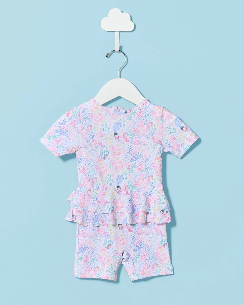 Redtag Infant Girls White Printed Swimsuit