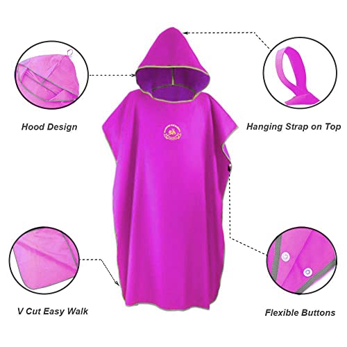 Hiturbo Microfiber Surf Poncho, Wetsuit Changing Bath Robe, Quick Dry Pool Swim Beach Towel with Hood (Rose Pink) - Image 2