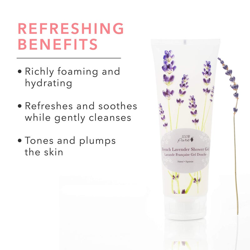 100 % Pure 100% PURE French Lavender Shower Gel Natural Foaming & Hydrating Body Wash - Deeply Moisturizing Gentle Soap Cleanser for All Skin Types, Even Sensitive - Gluten-Free - 8 Fl Oz - Image 3