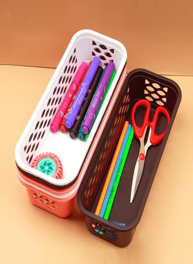Anshri Plastic Multipurpose Desk Organizer Tray Office Drawer Dividers Storage Bins for Kitchen, Bathroom, Office, Makeup, Bedroom Dresser Craft Basket Multicolor 23 × 8 × 5 cm Pack of 6 - Image 3