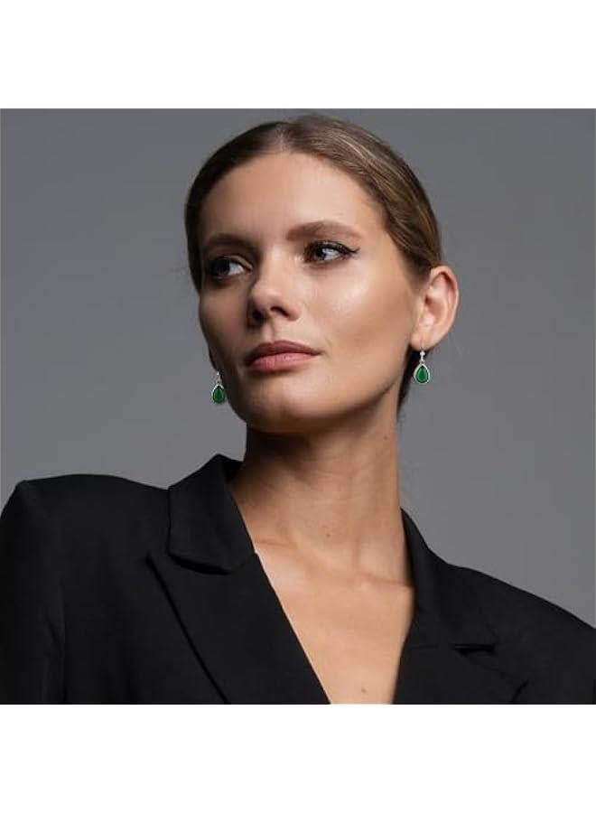 Emerald Green Dangle Drop Earrings Silver Teardrop Vintage Earrings Crystal Hanging Earrings Birthstone Earrings for Women Girls - Image 2