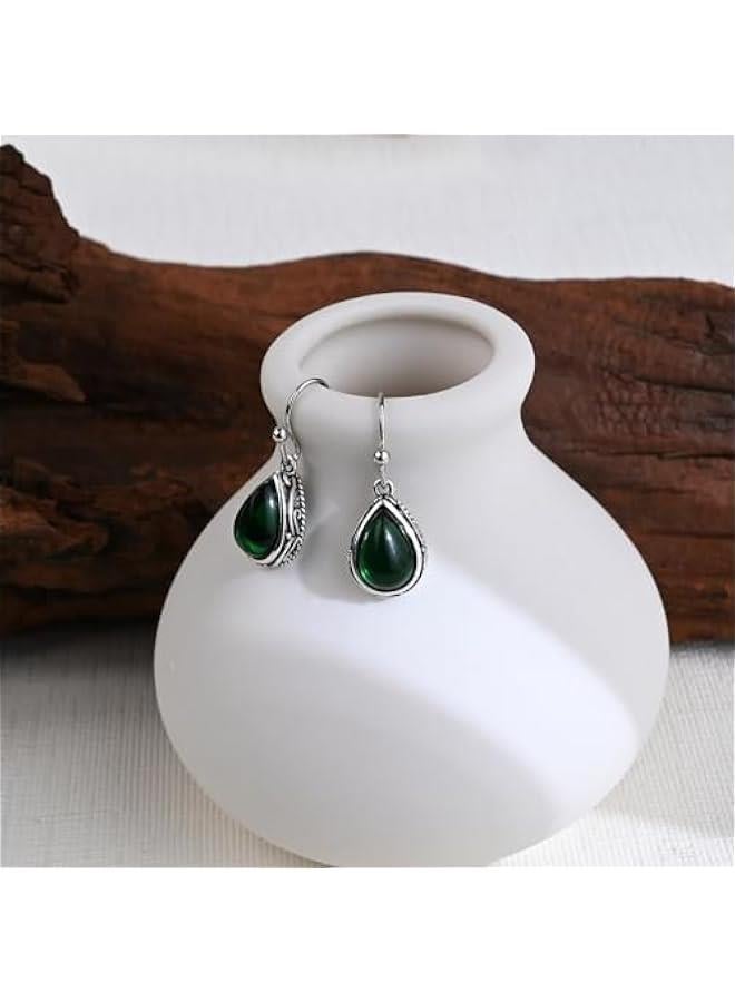 Emerald Green Dangle Drop Earrings Silver Teardrop Vintage Earrings Crystal Hanging Earrings Birthstone Earrings for Women Girls - Image 5