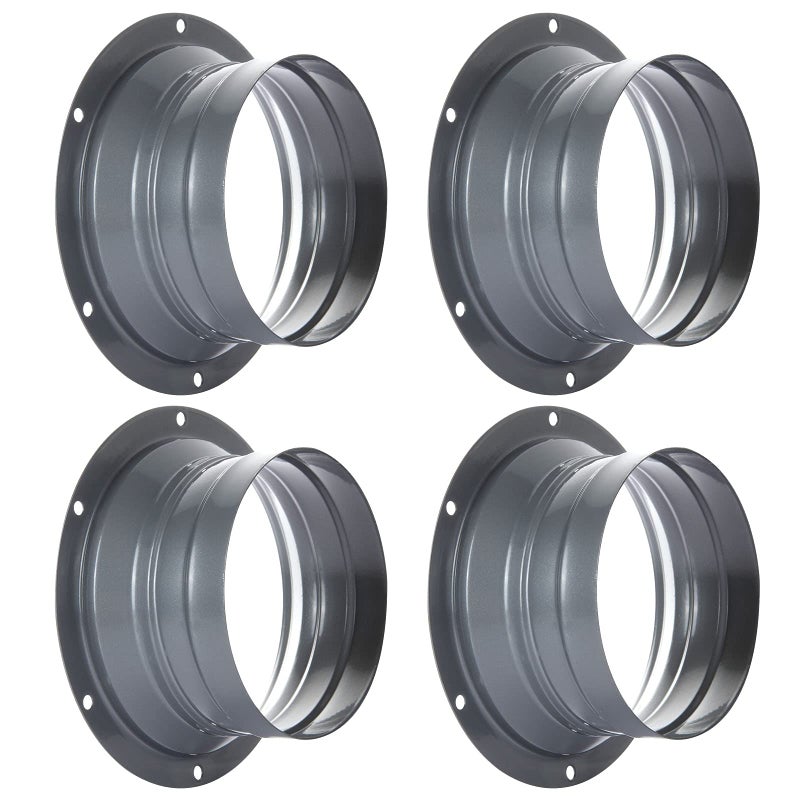 4 PCS 4 Inch Duct Connector Flange Inlet Fitting Metal Straight Pipe Flange Ventilation Pipe Connector for Heating Cooling Ventilation HVAC SystemSilvery Gray