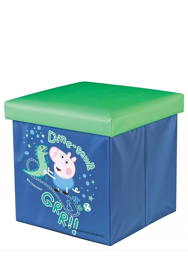 ماركة غير محددة مسند تخزين للأطفال من Peppa Pig، صندوق تخزين قابل للطي ومقعد للأطفال مع غطاء مبطن، صندوق منظم ألعاب متين وواسع بتصميم George Pig، مثالي لغرف النوم وغرف اللعب والحضانات  - Image 1