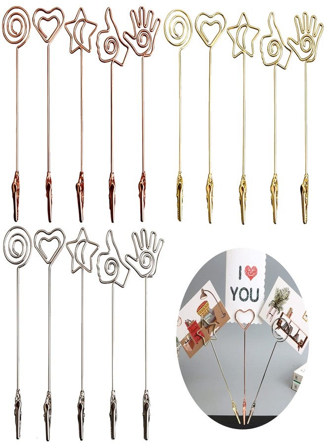 ELANE 15 pcs Metal Wire Alligator Clamp,Memo Clip,Double End Wire Card Holder for DIY Card,Photo,Memo,Banquet,Wedding,Flower Shop(Gold+Silver+Rosegold) - Image 1