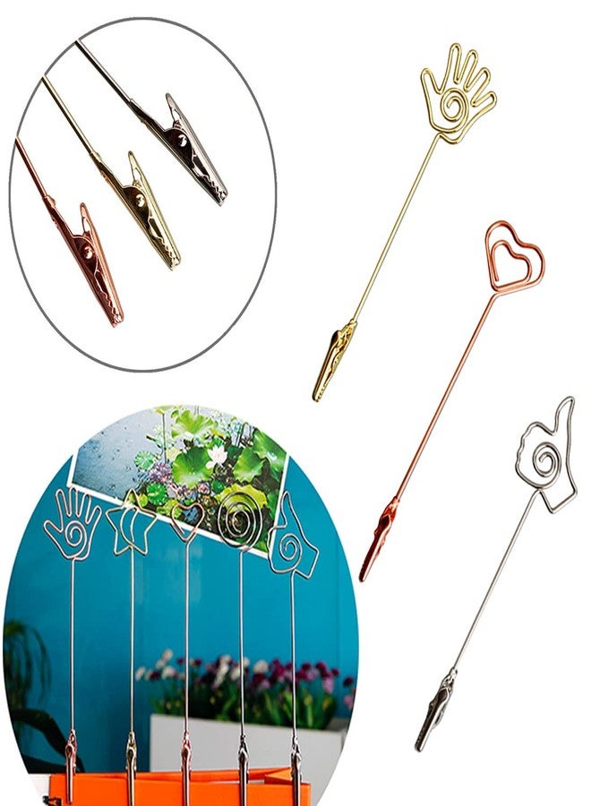 ELANE 15 pcs Metal Wire Alligator Clamp,Memo Clip,Double End Wire Card Holder for DIY Card,Photo,Memo,Banquet,Wedding,Flower Shop(Gold+Silver+Rosegold) - Image 3
