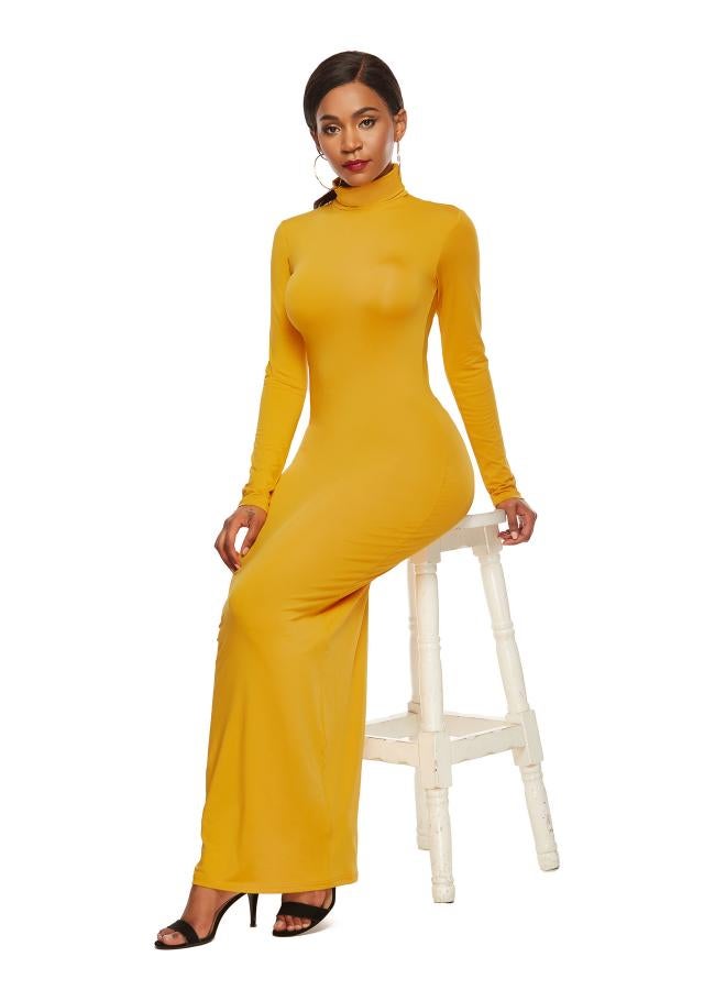 Women's European And American Fashion Solid Color Dress Long Sleeve Stretch Slim High Collar Dress