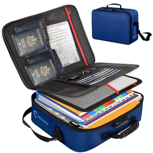 ROLOWAY Fireproof Document Bag with Lock (17 x 11.8 x 5 inch), Important Document Storage Bag with Multi-Layer File Organizers (Blue) - Image 1