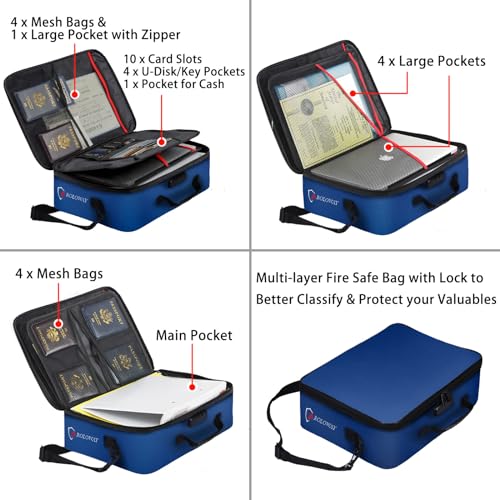 ROLOWAY Fireproof Document Bag with Lock (17 x 11.8 x 5 inch), Important Document Storage Bag with Multi-Layer File Organizers (Blue) - Image 4
