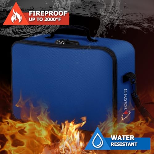 ROLOWAY Fireproof Document Bag with Lock (17 x 11.8 x 5 inch), Important Document Storage Bag with Multi-Layer File Organizers (Blue) - Image 3
