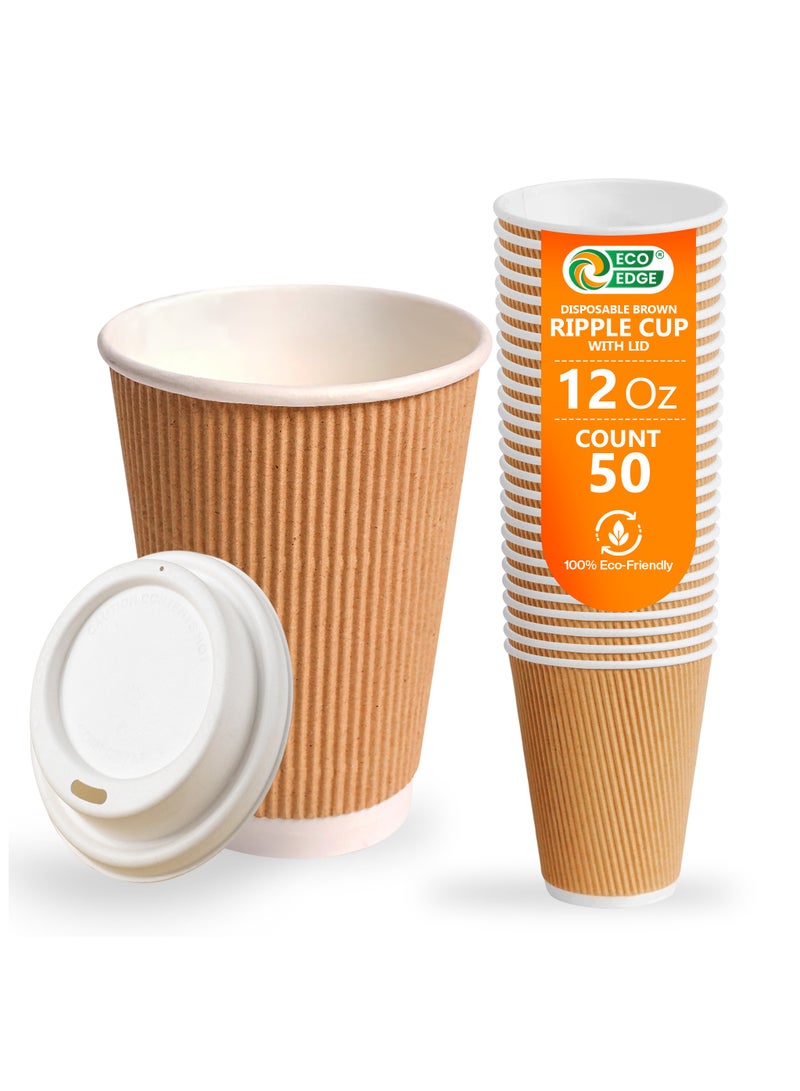EcoEdge EcoEdge 12 Oz Disposable Heavy-Duty Ripple Insulated Paper Cups (Pack of 50) | Premium, Sustainable, Sturdy, Heat Resistant | Multi Layered for Hot and Iced Beverages, Everyday Use | 100% Recyclable  - Image 1