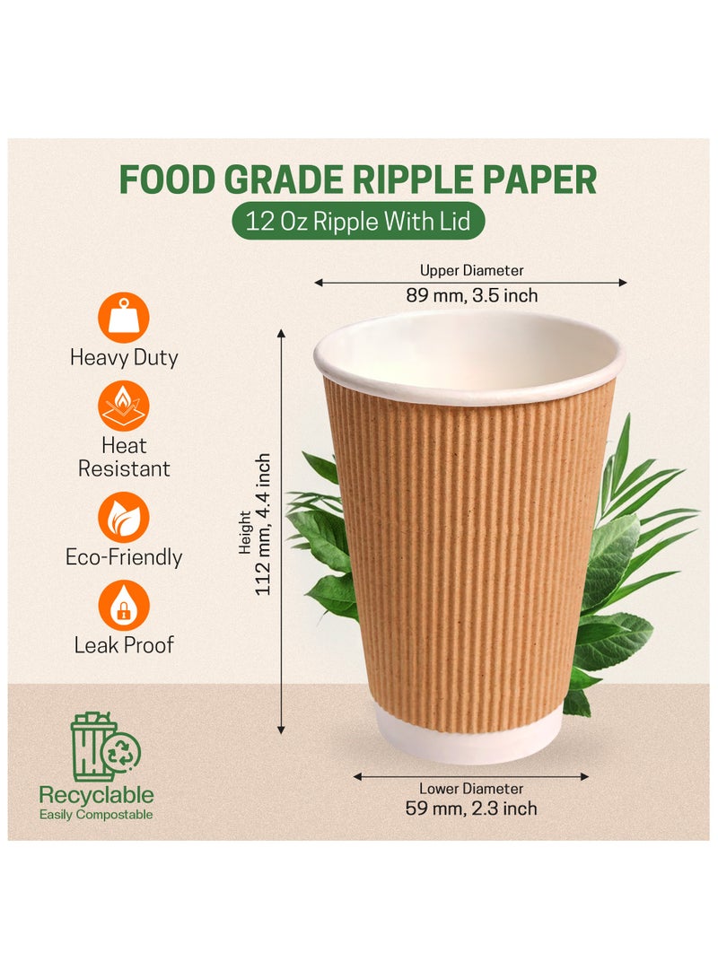 EcoEdge EcoEdge 12 Oz Disposable Heavy-Duty Ripple Insulated Paper Cups (Pack of 50) | Premium, Sustainable, Sturdy, Heat Resistant | Multi Layered for Hot and Iced Beverages, Everyday Use | 100% Recyclable  - Image 4