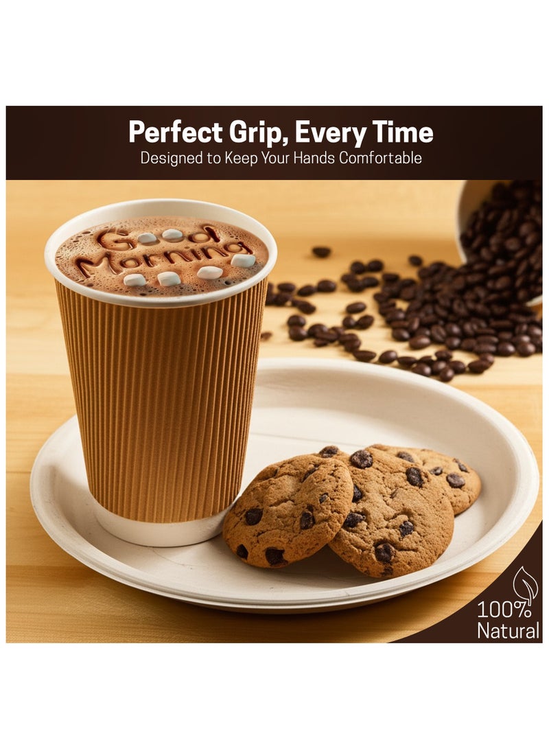 EcoEdge EcoEdge 12 Oz Disposable Heavy-Duty Ripple Insulated Paper Cups (Pack of 50) | Premium, Sustainable, Sturdy, Heat Resistant | Multi Layered for Hot and Iced Beverages, Everyday Use | 100% Recyclable  - Image 3