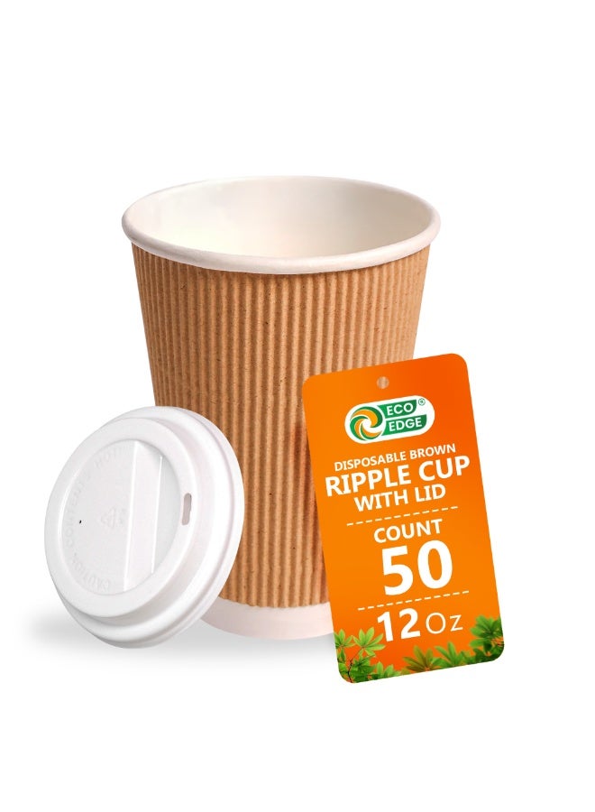 EcoEdge 12 Oz Disposable Heavy-Duty Ripple Insulated Paper Cups (Pack of 50) | Premium, Sustainable, Sturdy, Heat Resistant | Multi Layered for Hot and Iced Beverages, Everyday Use | 100% Recyclable - Image 2