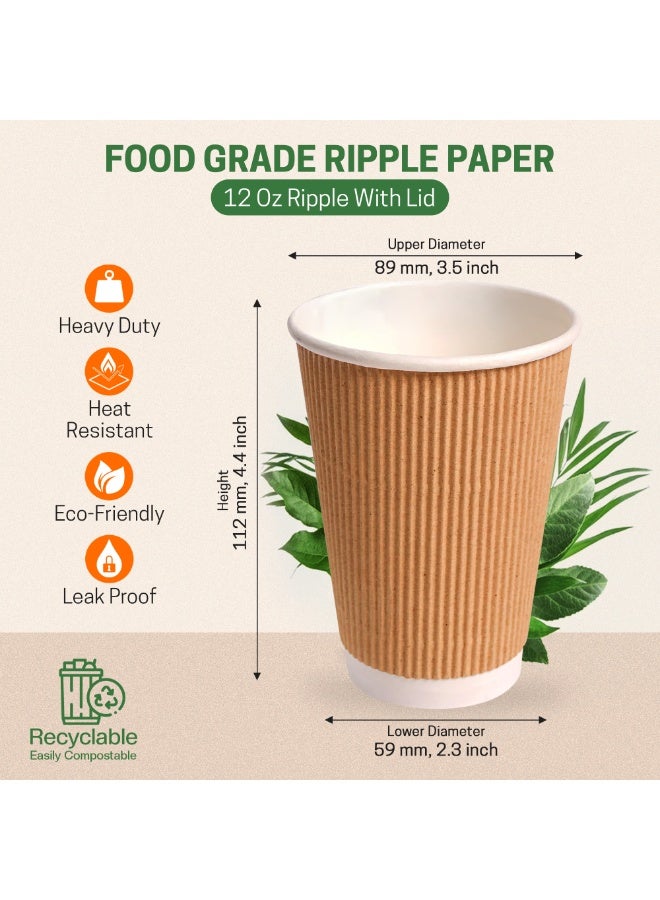 EcoEdge 12 Oz Disposable Heavy-Duty Ripple Insulated Paper Cups (Pack of 50) | Premium, Sustainable, Sturdy, Heat Resistant | Multi Layered for Hot and Iced Beverages, Everyday Use | 100% Recyclable - Image 4