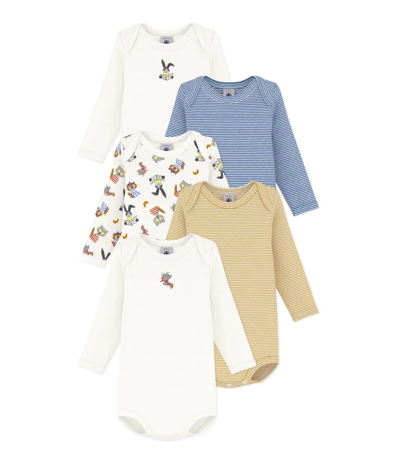 بيتي باتو Pack Of Long-Sleeved Animal-Print Cotton Bodies For Babies