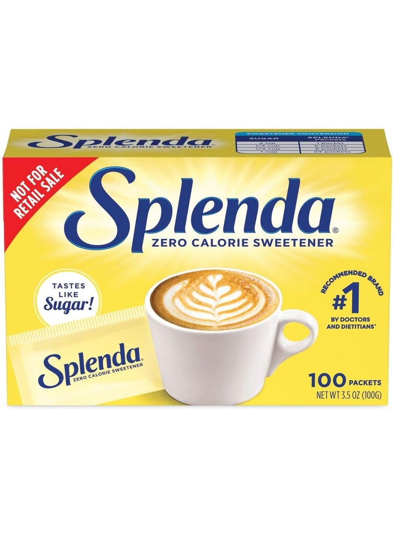 محلي SPLENDA خالي من السعرات الحرارية 100 ظرف، بديل السكر، محلي بالسكرالوز للقهوة والشاي والخبز والاستخدام اليومي، 100 جم - Image 1