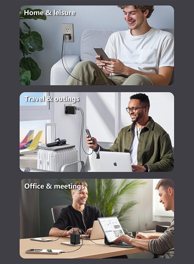 DUDAO 67W 3-in-1 Retractable Wall Charger, Super Fast Charger Block with Built-in Type-C Cable & Dual USB Ports (USB-C + USB-A) for iPhone 17 Pro Max, MacBook Air, iPad Pro, Galaxy S25, Laptops – Portable Travel & Outdoor Charger - Image 4