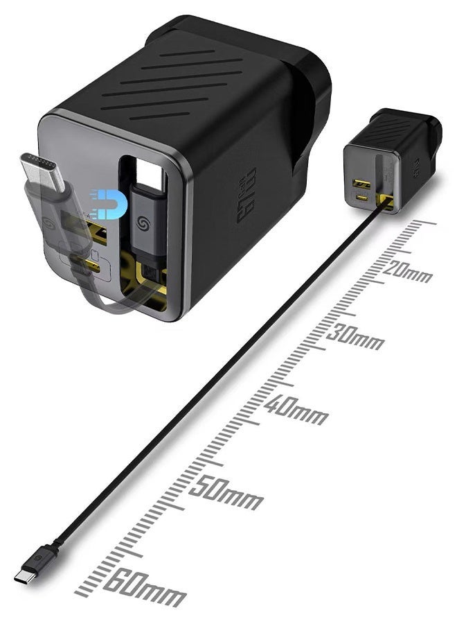 DUDAO 67W 3-in-1 Retractable Wall Charger, Super Fast Charger Block with Built-in Type-C Cable & Dual USB Ports (USB-C + USB-A) for iPhone 17 Pro Max, MacBook Air, iPad Pro, Galaxy S25, Laptops – Portable Travel & Outdoor Charger - Image 3