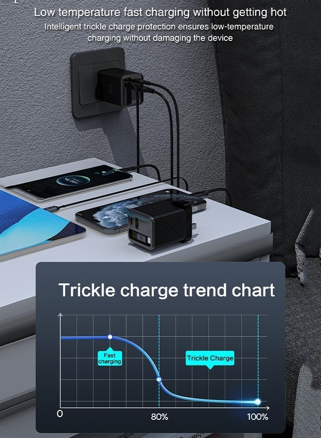 DUDAO 67W 3-in-1 Retractable Wall Charger, Super Fast Charger Block with Built-in Type-C Cable & Dual USB Ports (USB-C + USB-A) for iPhone 17 Pro Max, MacBook Air, iPad Pro, Galaxy S25, Laptops – Portable Travel & Outdoor Charger - Image 5