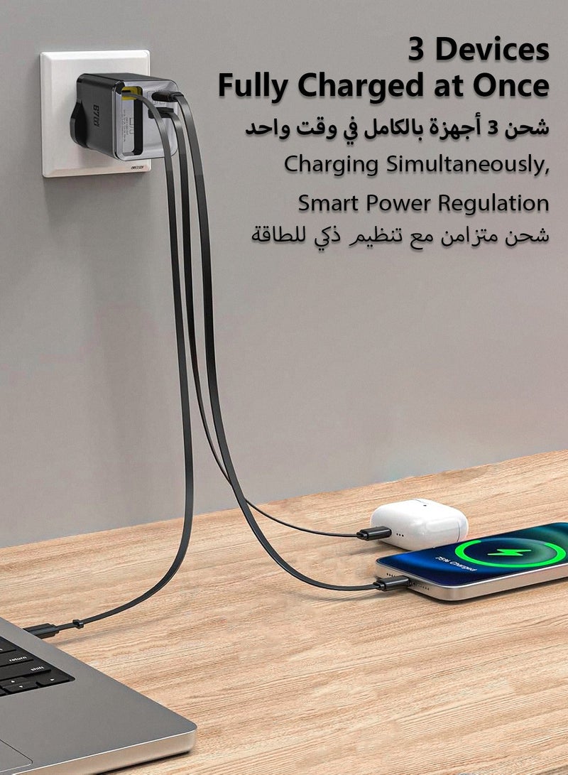 DUDAO 67W 3-in-1 Retractable Wall Charger, Super Fast Charger Block with Built-in Type-C Cable & Dual USB Ports (USB-C + USB-A) for iPhone 17 Pro Max, MacBook Air, iPad Pro, Galaxy S25, Laptops – Portable Travel & Outdoor Charger - Image 3