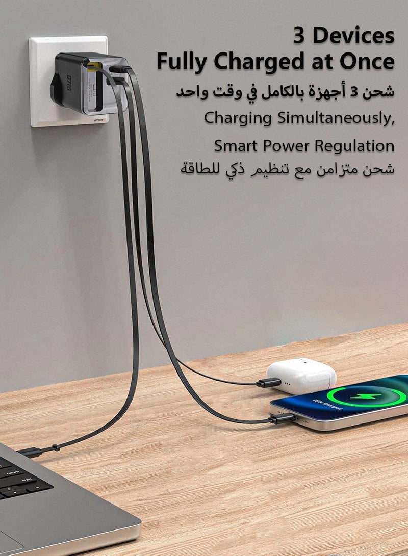 DUDAO 67W 3-in-1 Retractable Travel Charger with 60cm Built-In Type-C Cable, Fast Charging Adapter with USB-C & USB-A Ports for iPhone, iPad, Samsung Galaxy, Laptops – Portable Travel & Outdoor Charger - Image 3