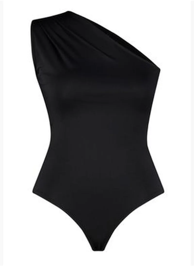 trendyol Black Asymmetrical Collar Bottom Snap Knitted Body