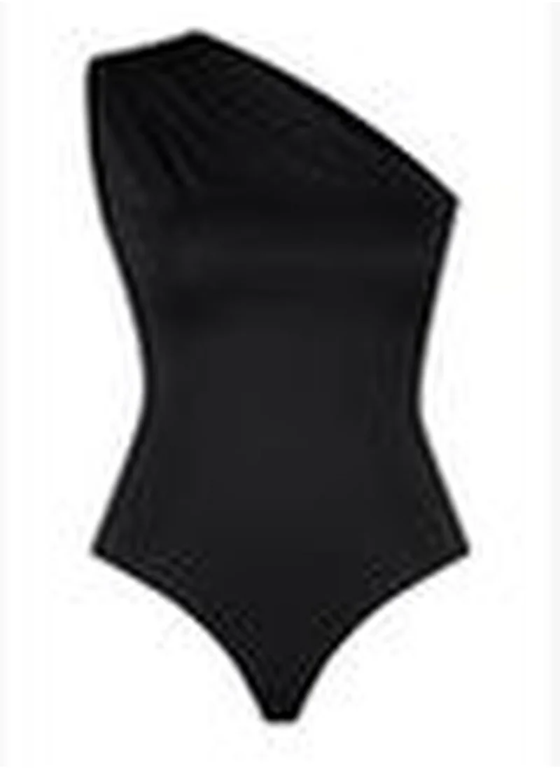 trendyol Black Asymmetrical Collar Bottom Snap Knitted Body